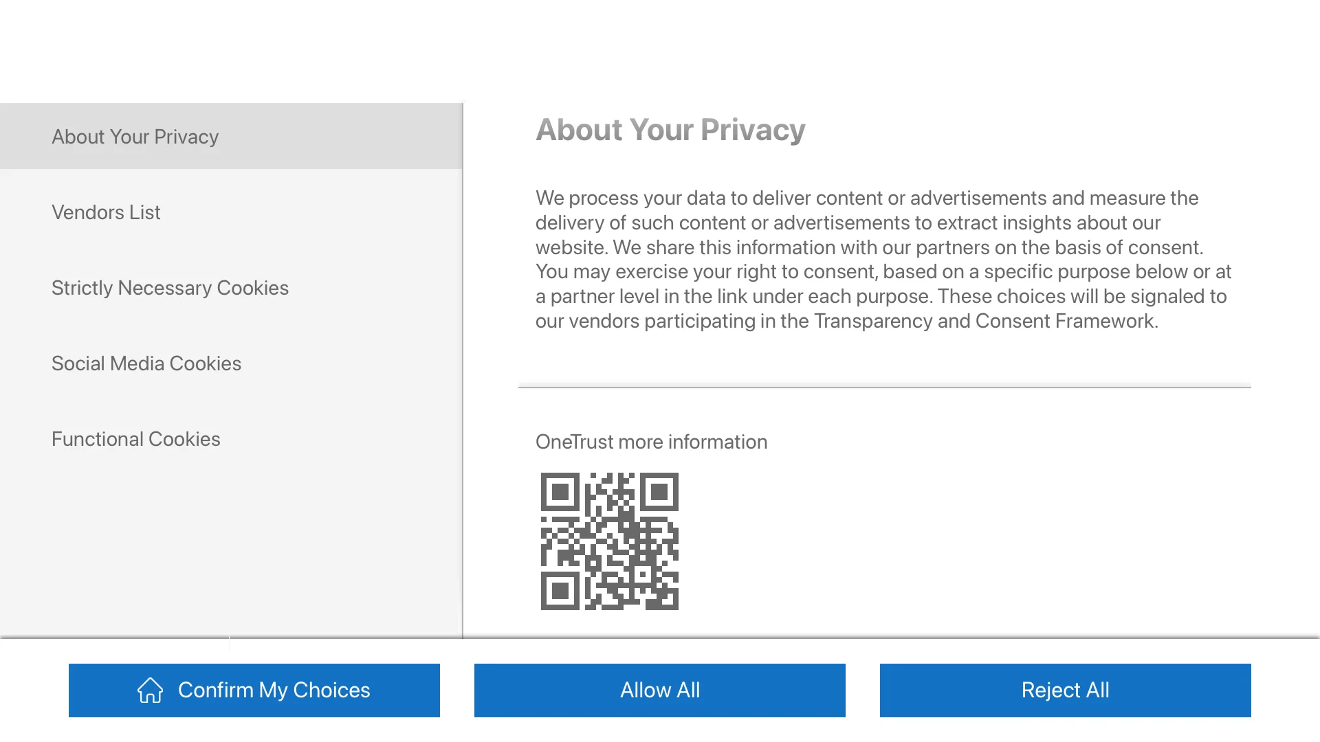 Interactive cookie consent and privacy preference management center